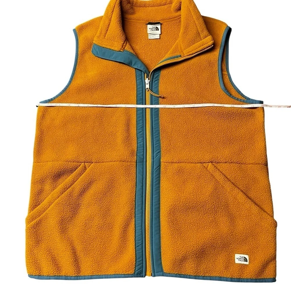 The North Face Men’s Burnt Orange and Teal Fleece Zippered Vest Size Large